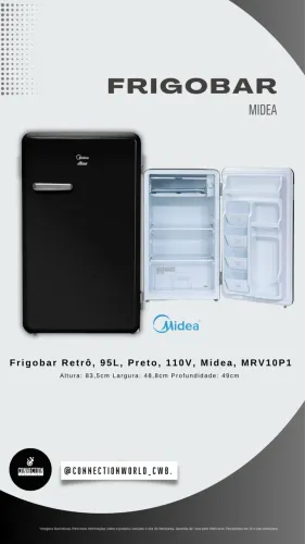 Frigobar Retrô, 95L, Preto, 110V, Midea, MRV10P1