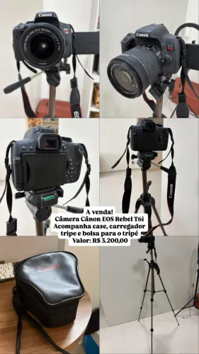 Câmera profissional Cânon com tripé