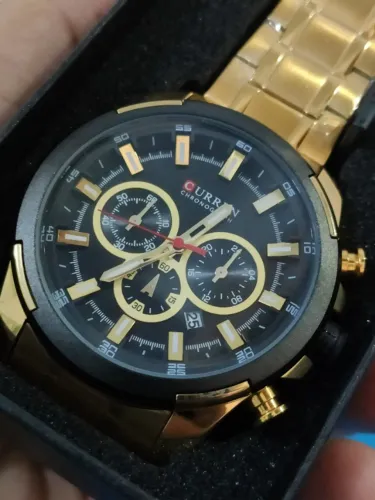 Relógio Dourado Luxo Todo Funcional - Novo com Garantia e Caixa Original
