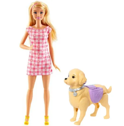 Boneca Barbie com cachorro (perna articulada) 