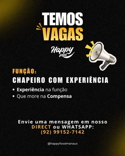 Estamos contratando Chapeiro com experiência