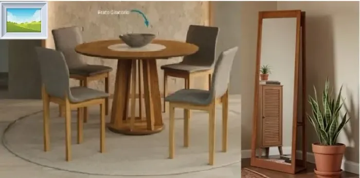 Mesa Jantar Tampo Redondo C/Prato Giratorio 1.35M 4Cadeiras.Produto Novo Direto de Fábrica
