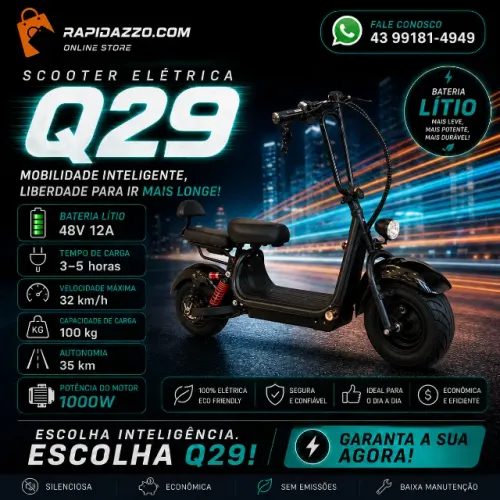Scooter Elétrica Q29 1000W Bateria Lítio 48V Autonomia 35km Promoção