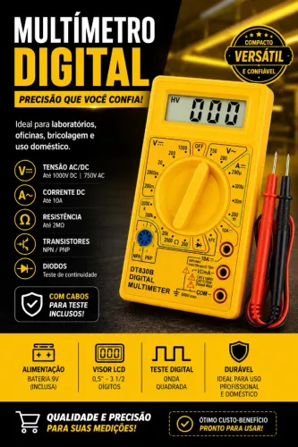 [NOVO] Multimetro Digitar Profissional Cabo Multiteste com Bateria 9V
