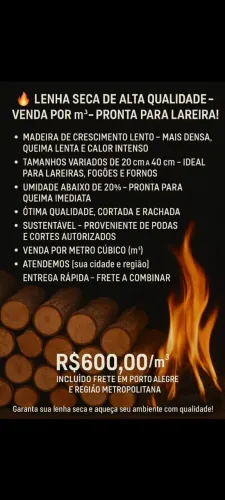 Venda Lenha Seca rachada  de Alta Qualidade - Venda por m³ - Pronta entrega  para Lareira!