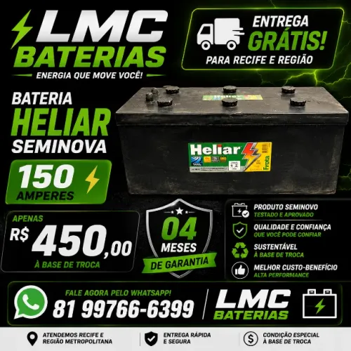 Bateria Heliar 150 Amperes Seminova com Garantia e Entrega Grátis