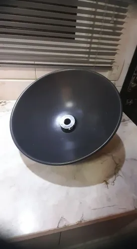 Cuba de apoio redonda Celite 35cm preto fosco com válvula