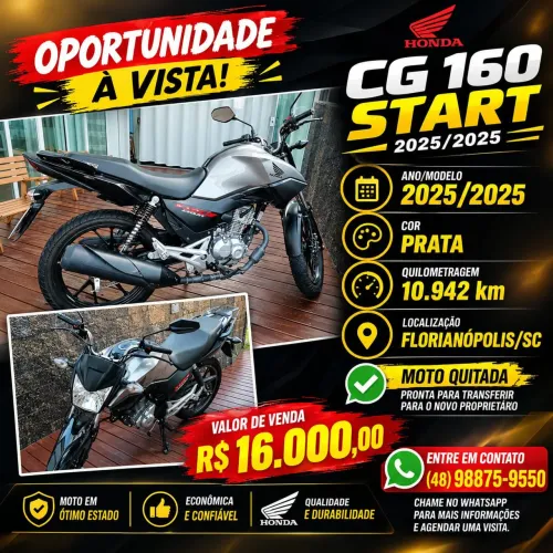 Honda CG 160 Start 2025 | Quitada | 10.942 km | R$ 16.000 à vista