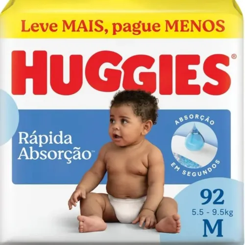 Fraldas Huggies - M - rápida absorção - pacote com 92 fraldas!!