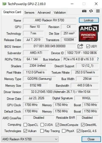 Placa de Vídeo AMD Radeon RX 5700 8GB GDDR6 (MLLSE Dual Fan) - Impecável