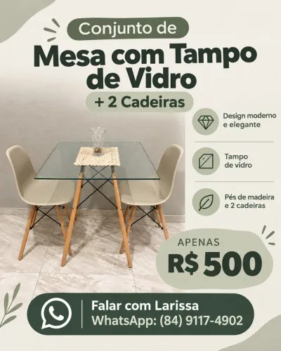 Conjunto mesa + 2 cadeiras
