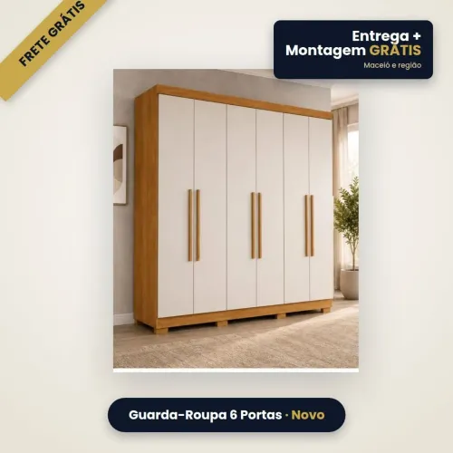Guarda-Roupa 6 Portas Off-White Novo | Entrega e Montagem Grátis Maceió<br>