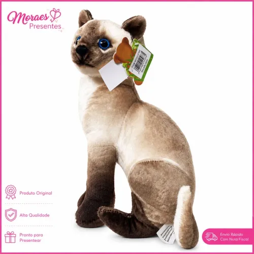 Gatinho de pelúcia sentado super fofo, macio e realista. Ideal para decorar e presentear!