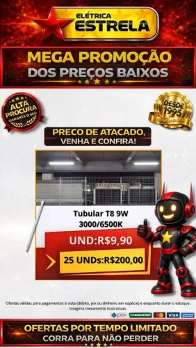 Lâmpada Tubular T8 9W 3000K/6500K - Promoção com Preço de Atacado