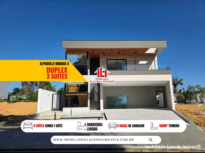 Alphaville 4, Casa Duplex com 4 suítes sendo 1 master com closet, Piscina e quintal latera