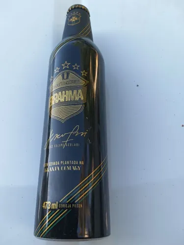 Garrafa de cerveja Brahma em alumínio para comemoração da copa de 2014 com assinatura 