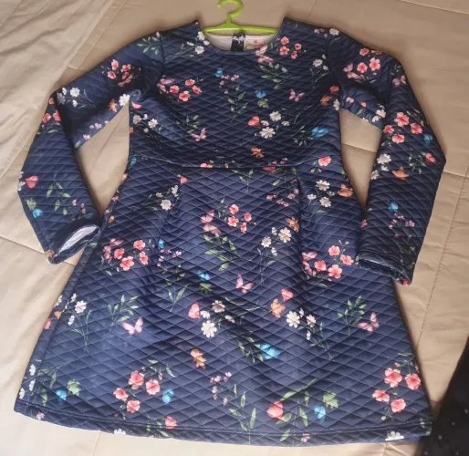 Vestido floral azul manga longa tamanho 8