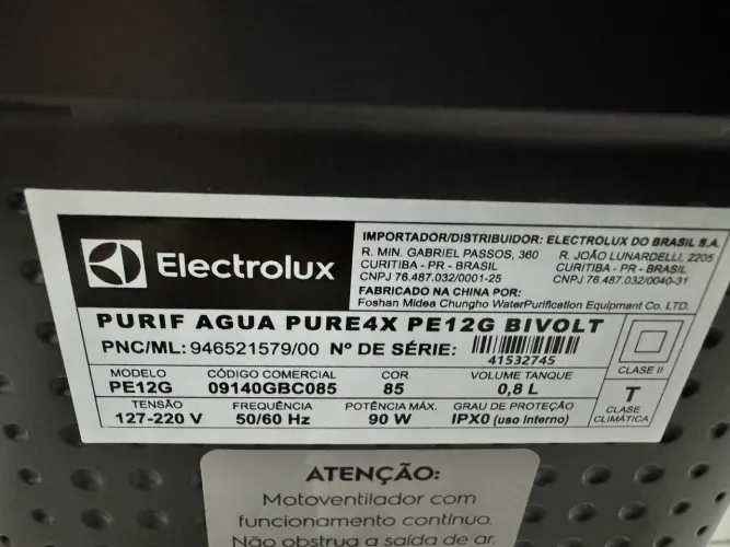 Purificador de Água Gelada Fria e Natural Eletrônico Placa Compacto Electrolux PE12G 