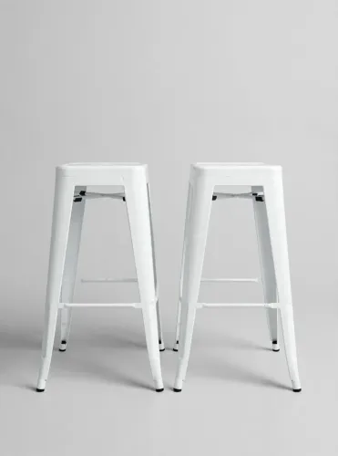 Título: Par Banquetas Altas Tolix Branca - Aço Industrial 76cm