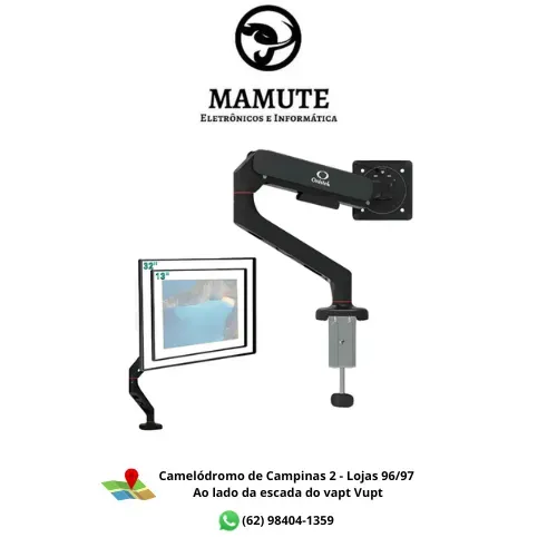 Suporte Monitor Braço Articulado Pistão a Gás Tela 13" a 32" Carga de 2 a 9kg