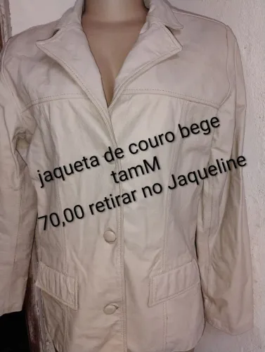 Jaqueta de couro bege forrada