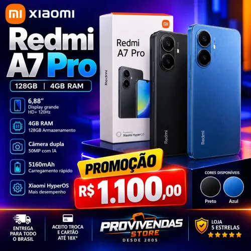 Redmi A7 Pro 128GB 4GB RAM Dual SIM Smartphone Android 4G Cores Preto e Azul