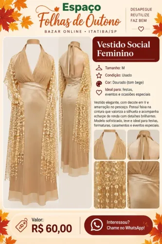 Vestido Bege/Mostarda Social Elegante M