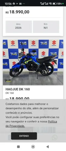 Haojue DK 160 para Aluguel App 