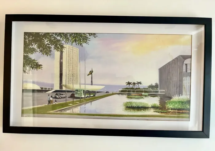 Quadro de Brasília - Paisagem da Capital com Moldura e Paspatur