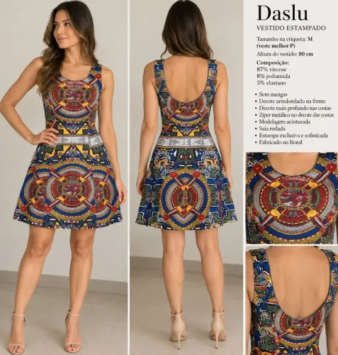 Vestido Daslu Estampado - Tam. M (veste P) - Acinturado