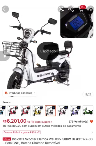 Scooter Elétrica WeHawk 500W Basket