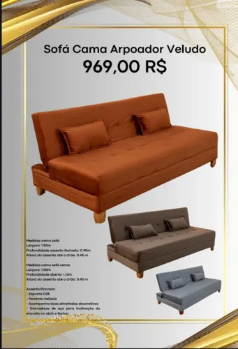 Sofá cama Arpoador veludo (Pague na entrega)