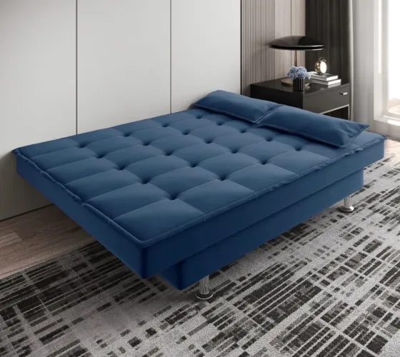 Sofá Cama Veludo Azul PRONTA ENTREGA