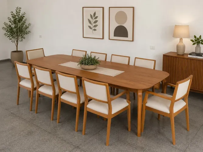 MESA DE JANTAR TAMPO ORGÂNICO 270x110 COM 10 CADEIRAS