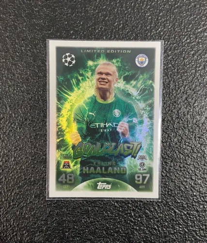 carta erling haaland goal blast limited edition + 5 cartas aleatórias diferentes topps