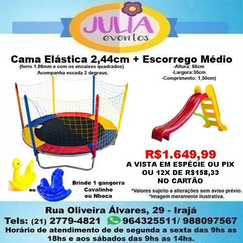 Cama Elástica 2,44cm + Escorrego Médio (Brinde 1 gangorra)