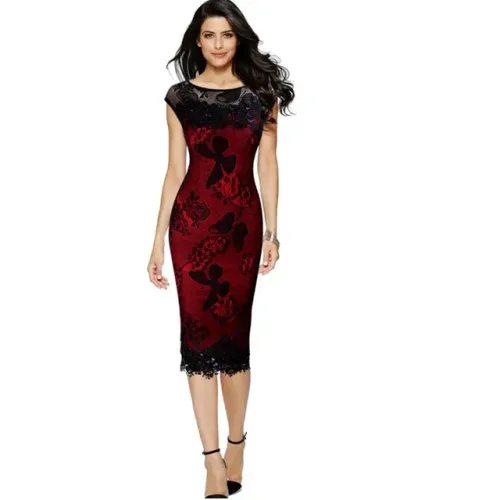 Vestido Midi Festa Casamento Renda Borboleta Elegante Chic