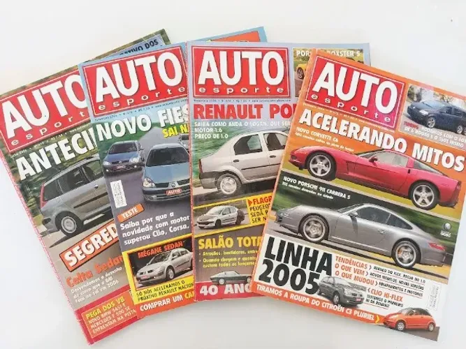 Kit 4 Revistas Auto Esporte 2004 - Logan, 206, Corolla, Civic, Corsa, Fiesta, Porsche