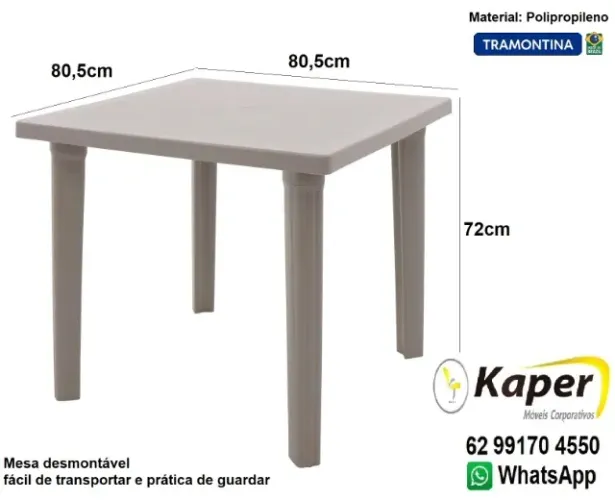 Mesa Tramontina Sancho 80 x 80 em Polipropileno cores: Camurça ou preto ( novo ) Promoção