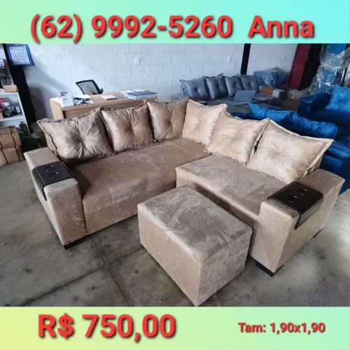Sofá de Canto com Puff - Conforto e Elegância