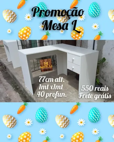 Mesa em L branca 1m x 1m - Frete Grátis