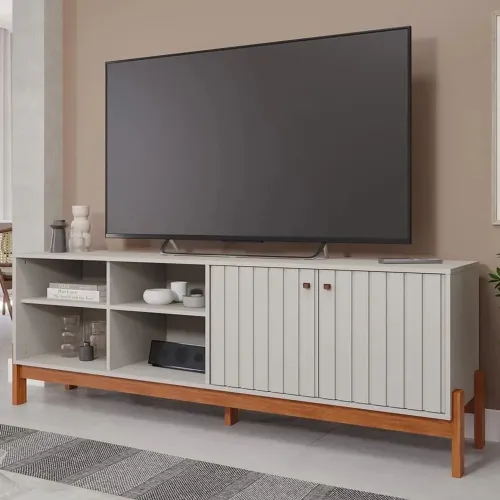 Rack Bancada Holanda 1.85 100% MDF - Permobili - Off White / Cinamomo <br>