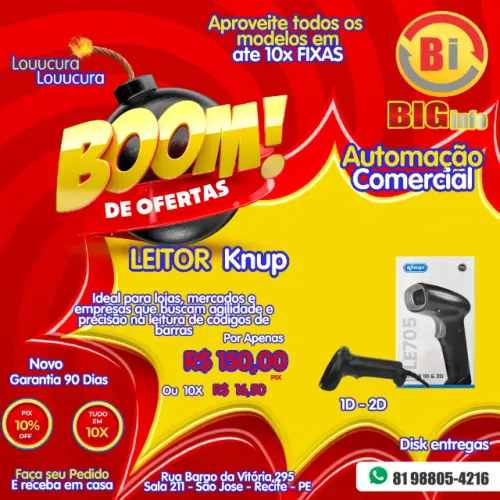 Leitor De Código De Barras Manual Knup - USB