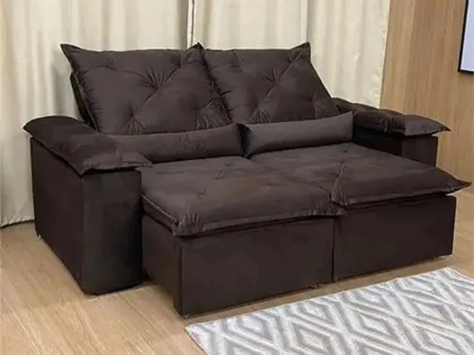Sofá retrátil 2 metros largura em Suede Marrom