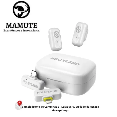 Microfone Sem Fio Hollyland Lark A1 Combo USB-C / Lightning - Branco e Preto