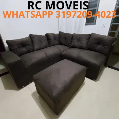 Sofá de Canto Sandero com Puff Suede - Direto da Fábrica