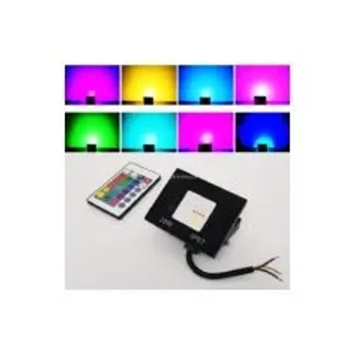 Refletor RGB 10W LED Holofote 16 Opções De Cores Com Controle Remoto