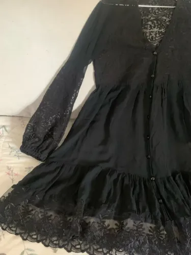 Vestido/Saída de Praia Preto de Renda Transparente 38/40