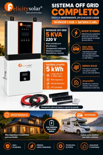 Inversor Híbrido 5kva 48V + Bateria Lifepo4 5kw 48V