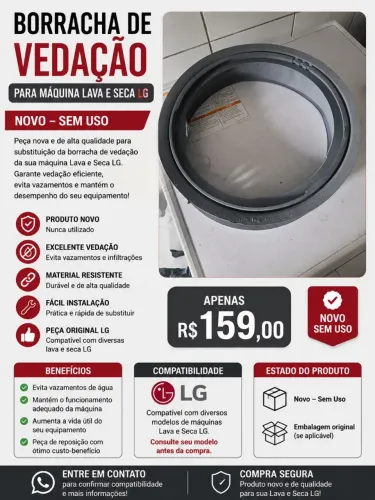 Borracha de Vedação para Máquina de Lavar e Secar LG - Novo Sem Uso-